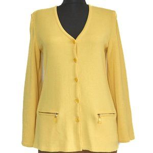 Vintage Escada Yellow Cotton Blend Sweater Cardigan, Size S, Made in Germany